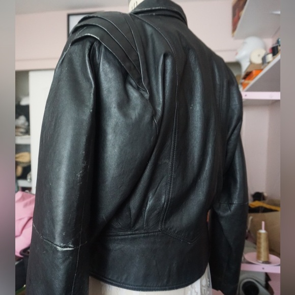 Vintage 90’s cropped leather jacket authentic leather - Picture 10 of 12
